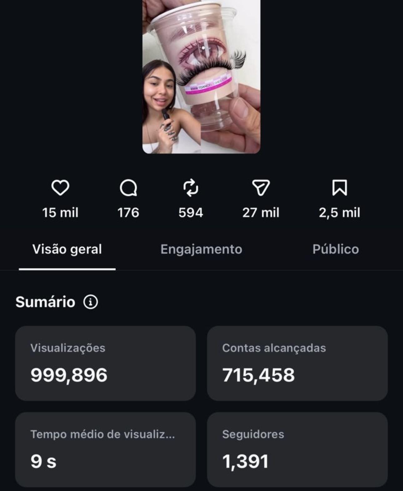Resultado de Brenda com 700 mil visualizações em um vídeo
