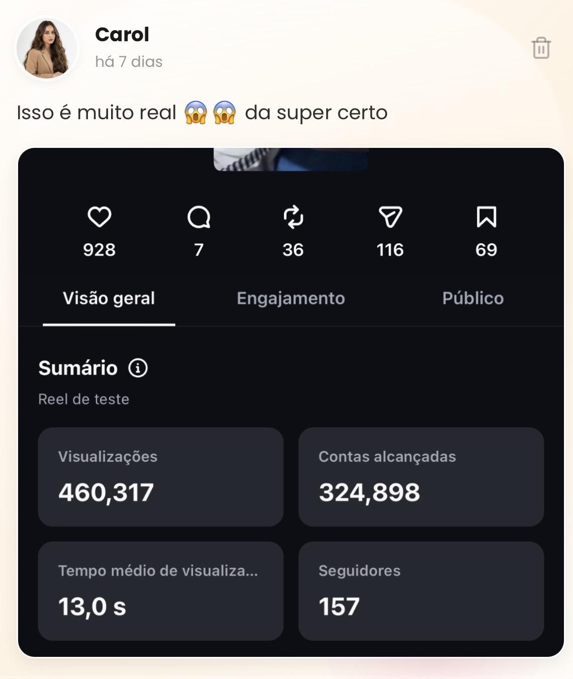 Resultado de Carol com mais de 400 mil visualizações